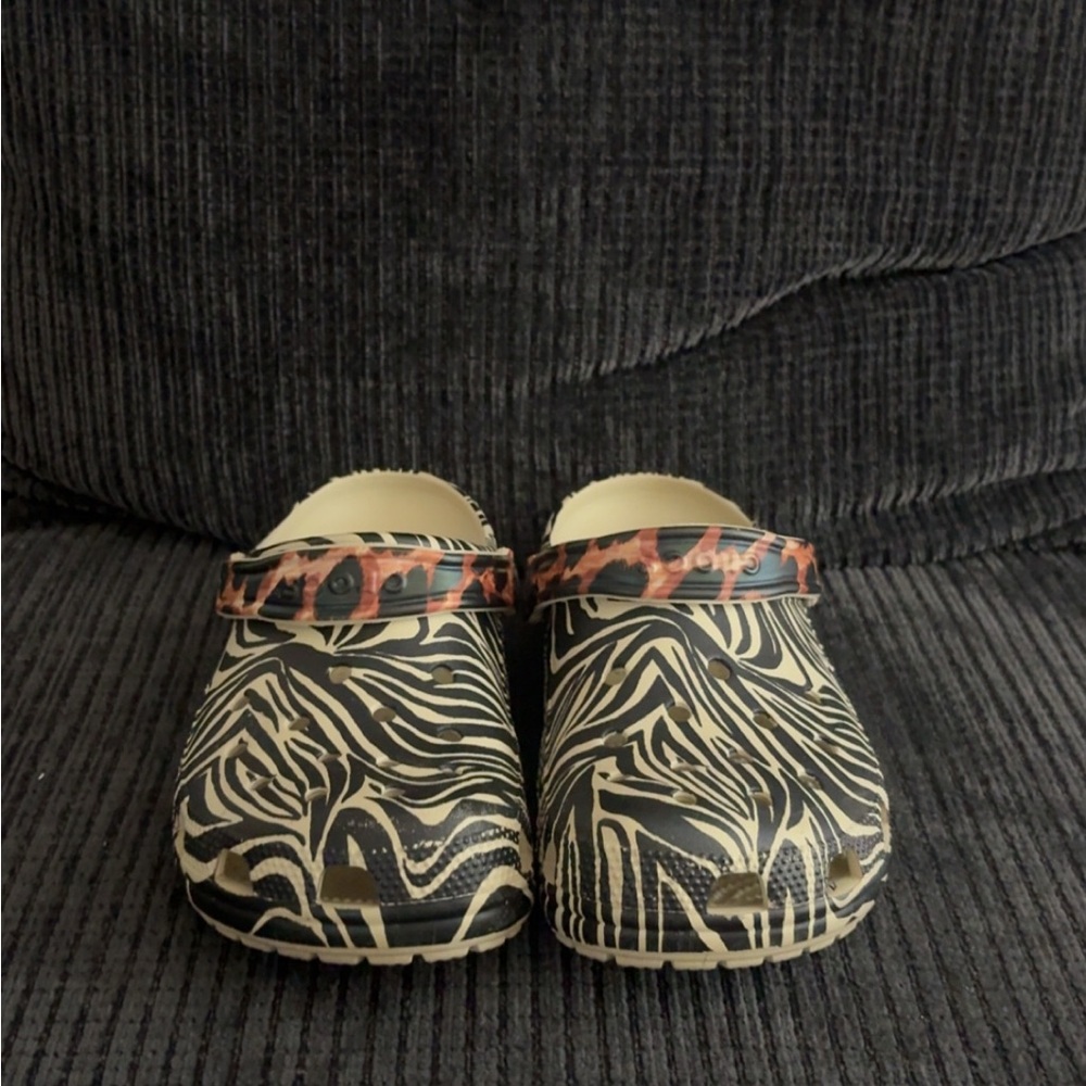CROCS Zebra Print Mules with Leopard Strap